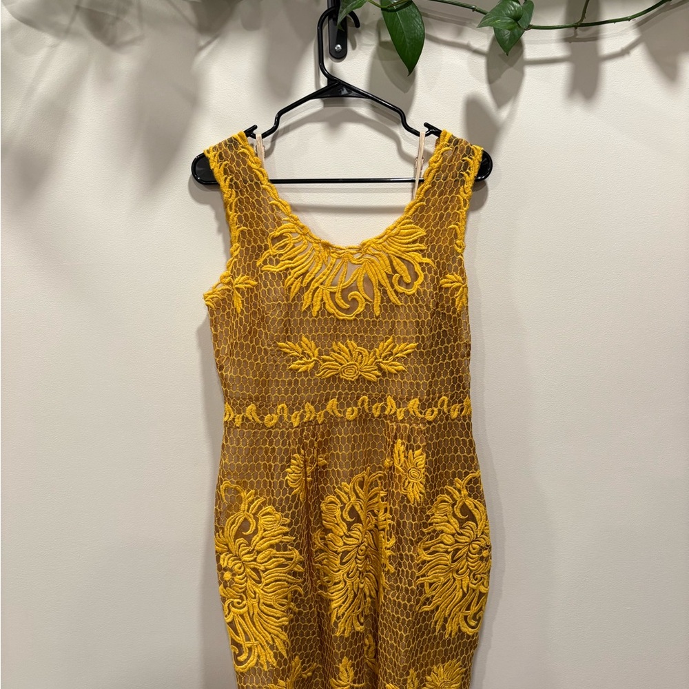 ANTHROPOLOGY Honey Comb Yellow Lace Dress by Yoana Barasch